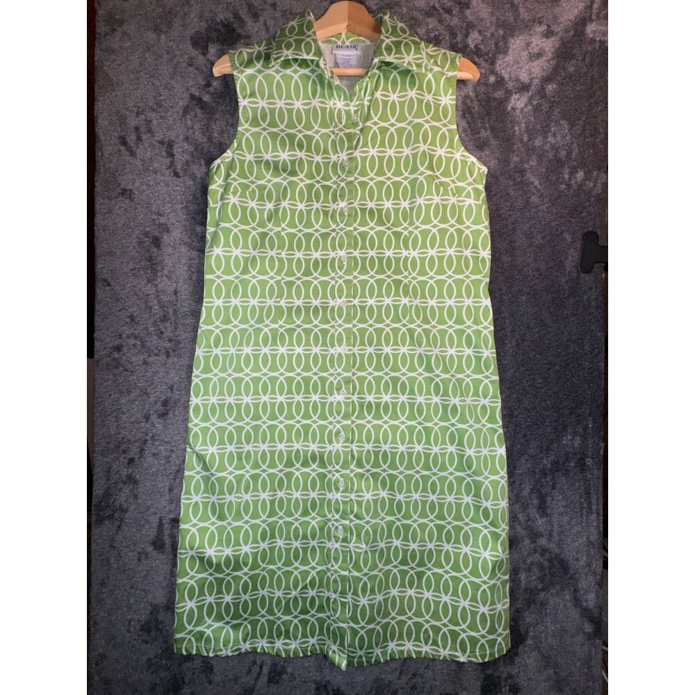 Vintage Blair Grass Green Geometric Print Dress- Small Misses